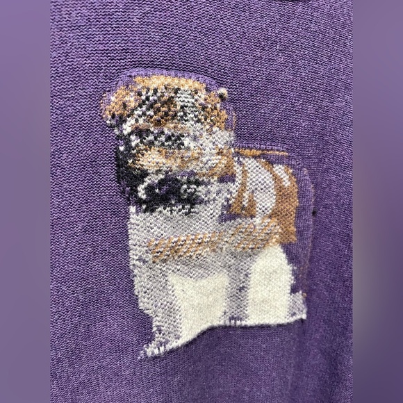 TOMMY HILFIGER Intarsia Bulldog Sweater Purple M Vintage cotton elbow patches - Picture 3 of 11